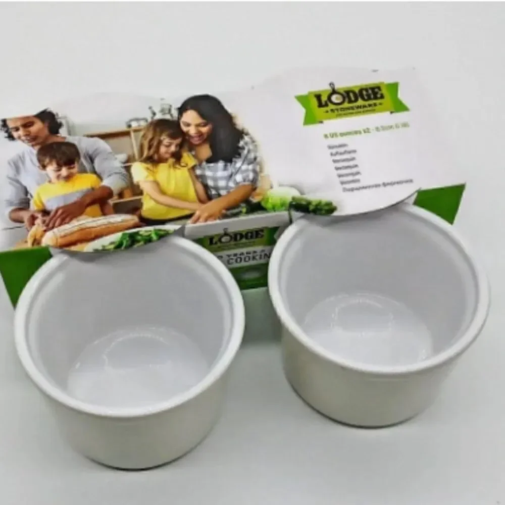 Lodge Stoneware Baking and Serving Ramekin Cups 2 White 6 Oz.